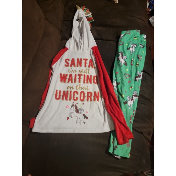 Justice Other - Justice Christmas unicorn santa im still waiting on that unicorn pajamas size 8